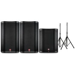Flash Sale ???? Harbinger Harbinger VARI 2300 Series Powered Speakers And V2318S Subwoofer Package With Speaker Stands 15" Mains ????