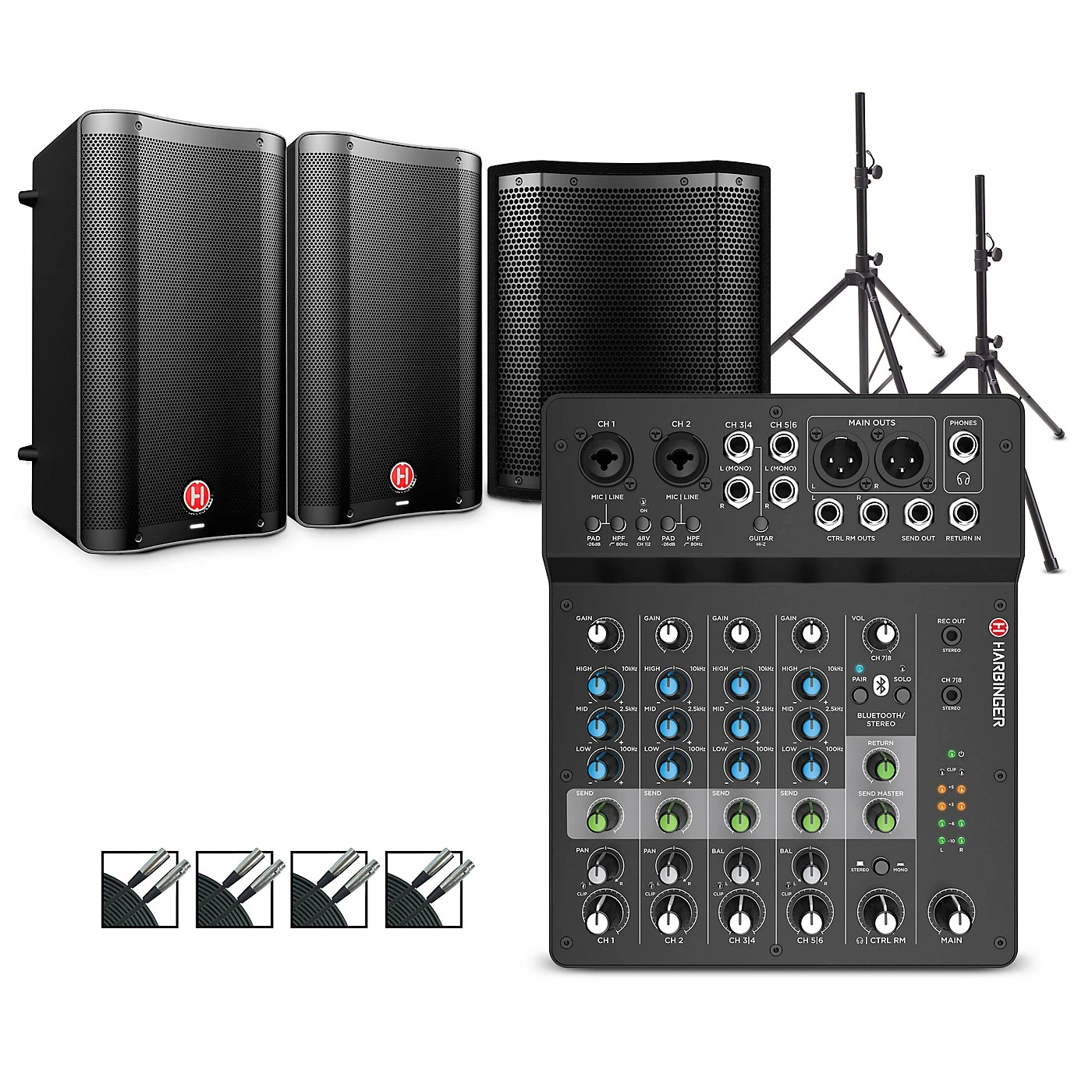 New ???? Harbinger Harbinger LV8 Mixer Package With VARI V2300 Powered Speakers, S12 Subwoofer, Stands And Cables 10" Mains ???? 3 New ???? Harbinger Harbinger LV8 Mixer Package With VARI V2300 Powered Speakers, S12 Subwoofer, Stands And Cables 10" Mains ????