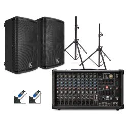 Outlet ???? Harbinger Harbinger LP9800 Powered Mixer Package With Kustom KPX10 Passive Speakers, Stands And Cables ????