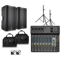 Cheapest ???? Harbinger Harbinger LV12 Mixer With VARI V2300 Powered Speakers, Stands, Cables, And Tote Bags 15" Mains ⭐